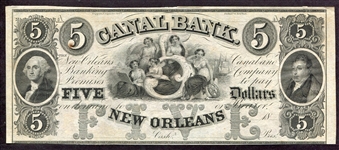 1800's Canal Bank of New Orleans $5 Bill