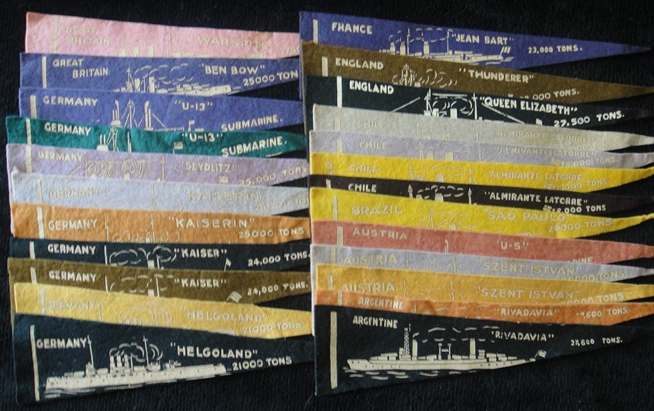 1910s BF13 Battleship Pennants Lot of 59 Mostly Different