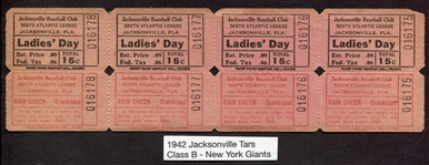 1942 Jacksonville Tarheels Unused Tickets