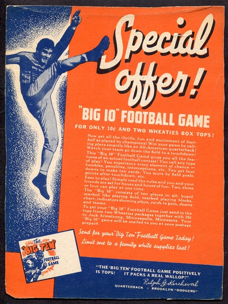 1937 Wheaties Big Ten Football Ralph Kercheval