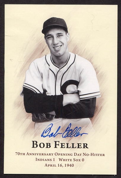 Bob Feller Autographed 70th Anniversary Opening Day No-Hitter