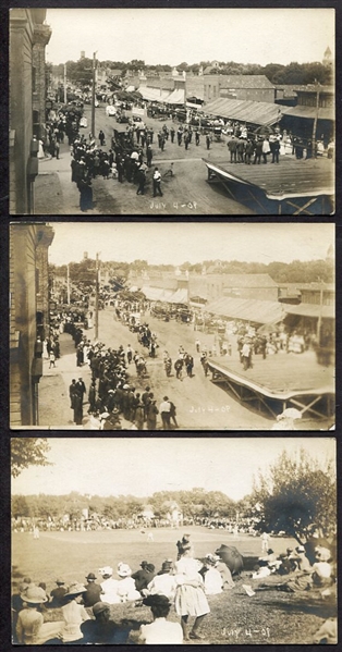 Trio of July 4, 1909 AZO RPPC Parade & Baseball Game